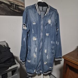 Twin Sisters Los Angeles Distressed Jean Denim Long Jacket Coat